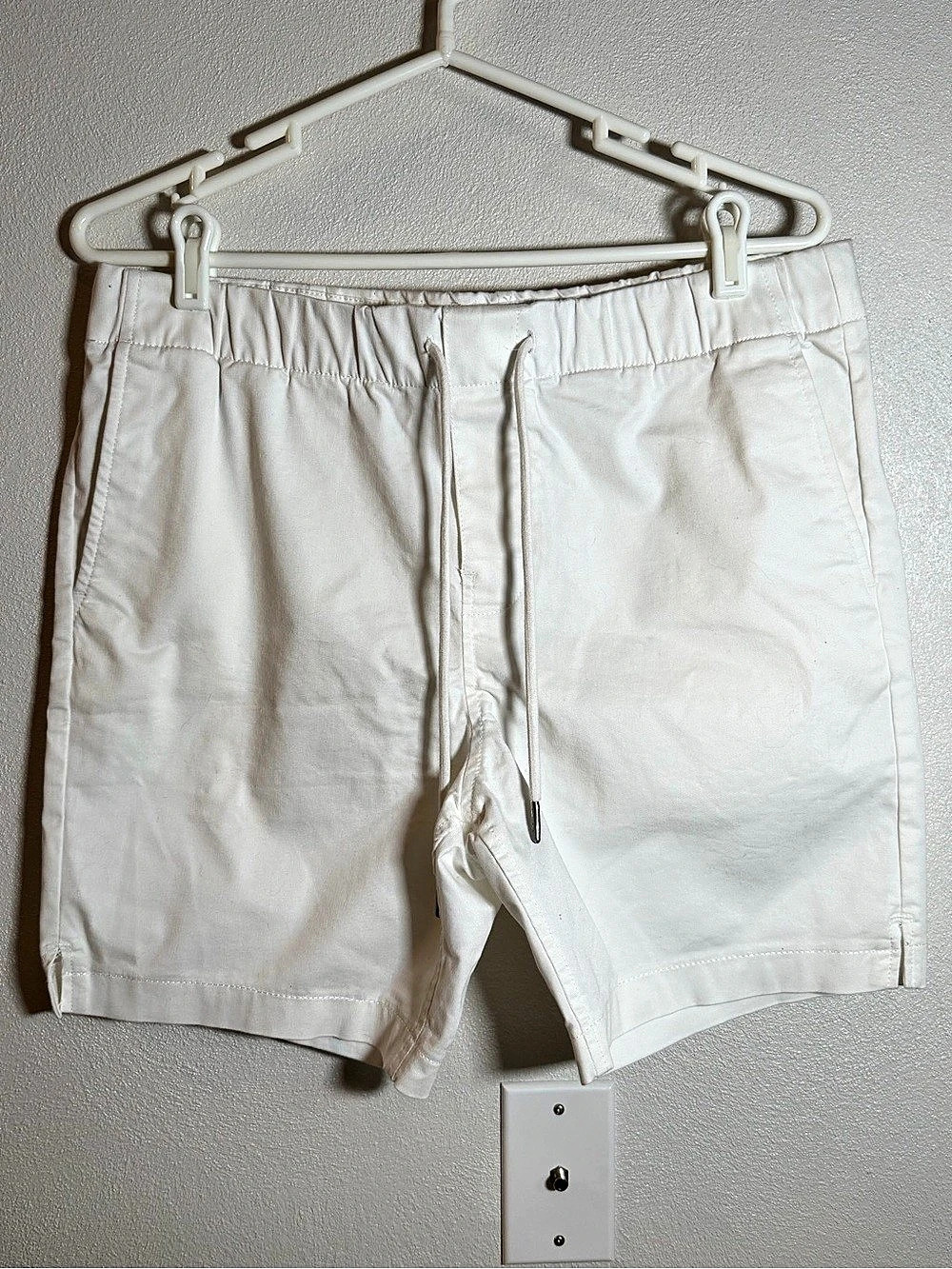 Express Linen-Blend Drawstring Elastic Waist Short Bermuda Shorts White Medium